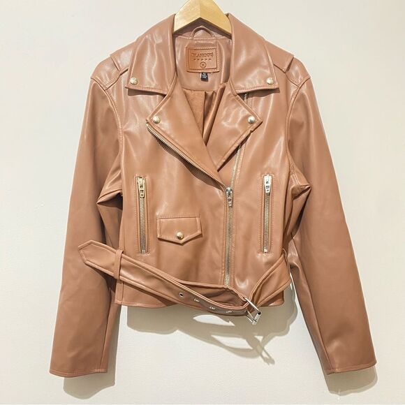 NWOT Anthropologie BLANKNYC Belted Faux Leather Crop Moto Jacket - Picture 6 of 7